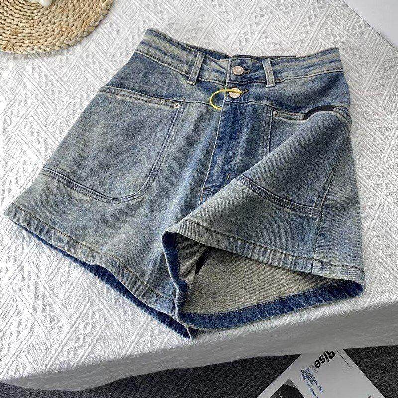 夏季新款复古牛仔短裤女大码2025年高腰显瘦宽松A字阔腿热裤子潮