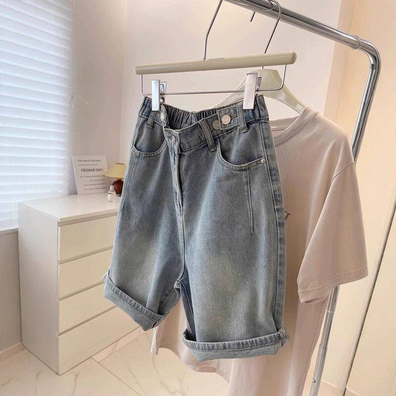 大码牛仔短裤女2025夏季新款高腰宽松显瘦a字百搭直筒阔腿中裤ins