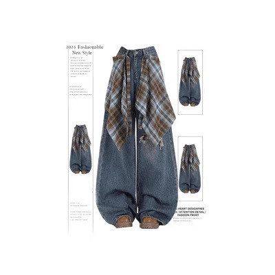 可拆卸屁帘阔腿牛仔裤女2025秋季新款设计感高腰假破洞垂感直筒裤,女装/女士精品,牛仔裤,淘宝优惠券,粉丝福利购,淘宝优惠卷