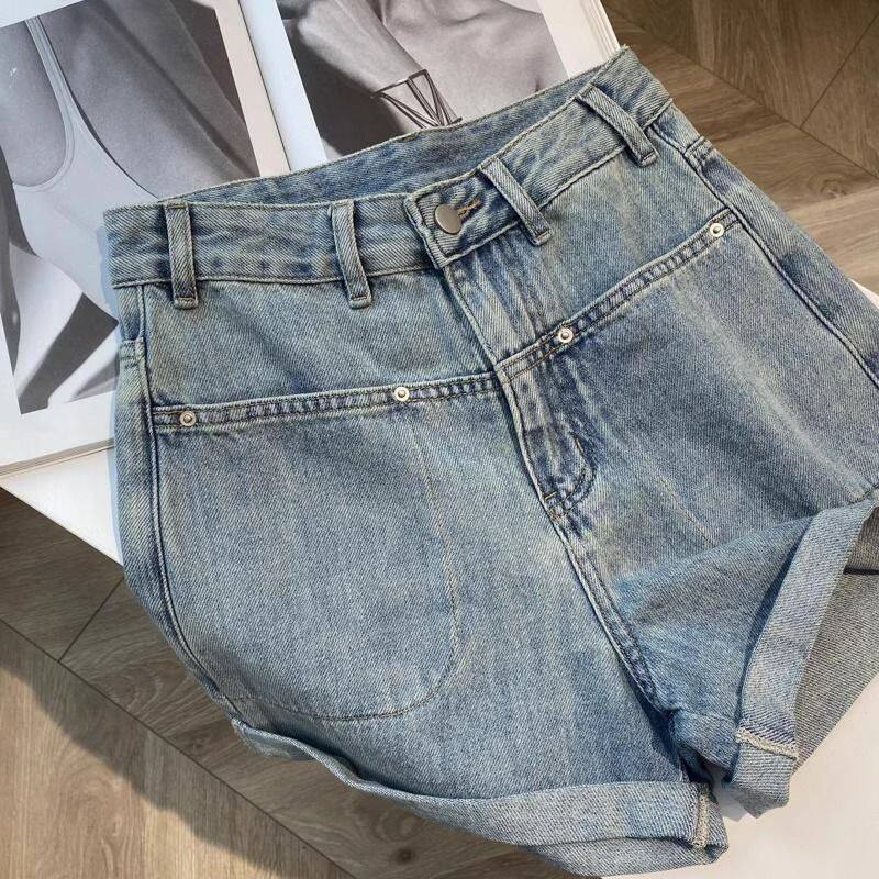 夏季新款复古小众牛仔短裤女大码2025年宽松百搭显瘦阔腿卷边热裤
