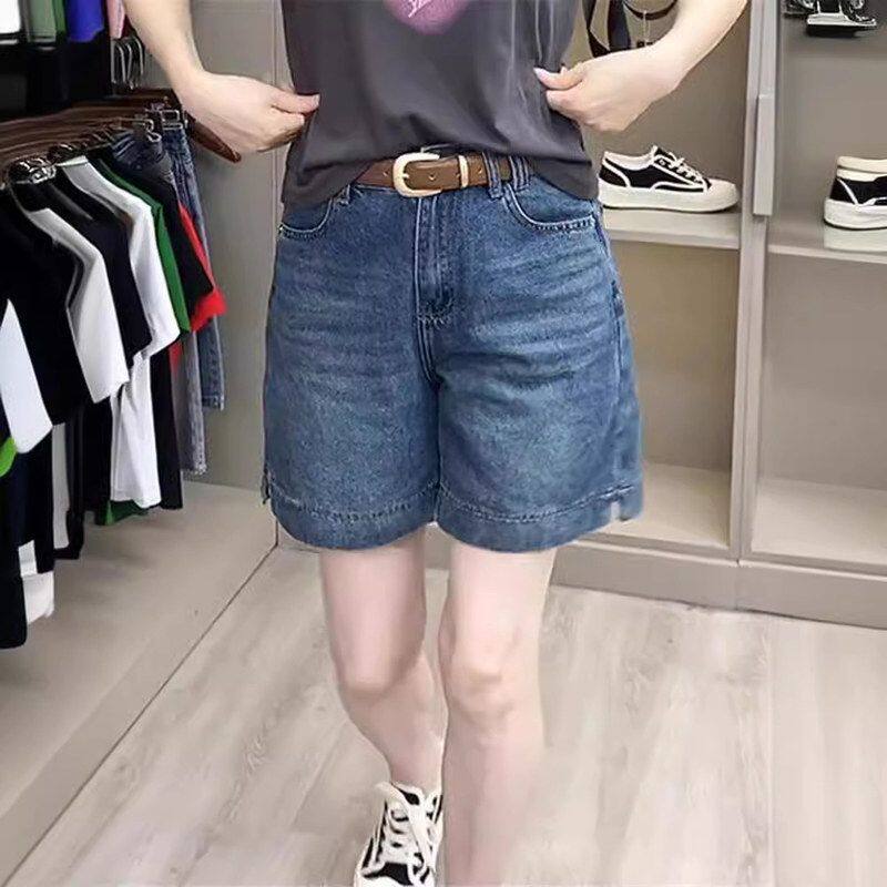 韩版复古牛仔短裤女2024夏季新款高腰宽松显瘦小个子薄款阔腿裤潮