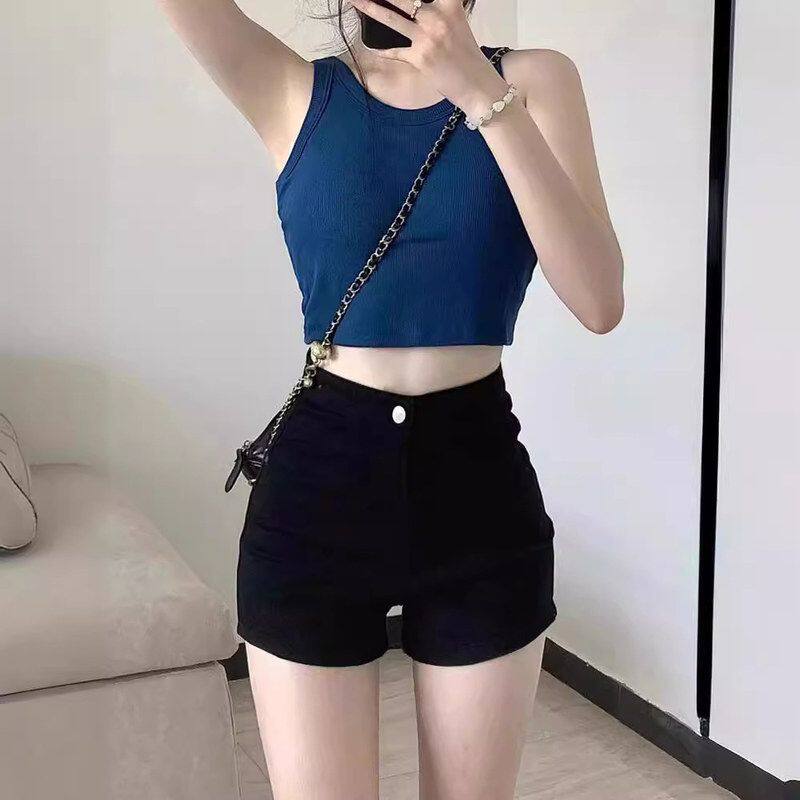 纯欲风黑色弹力牛仔短裤辣妹A字热裤高腰显瘦运动跳舞打底裤外穿