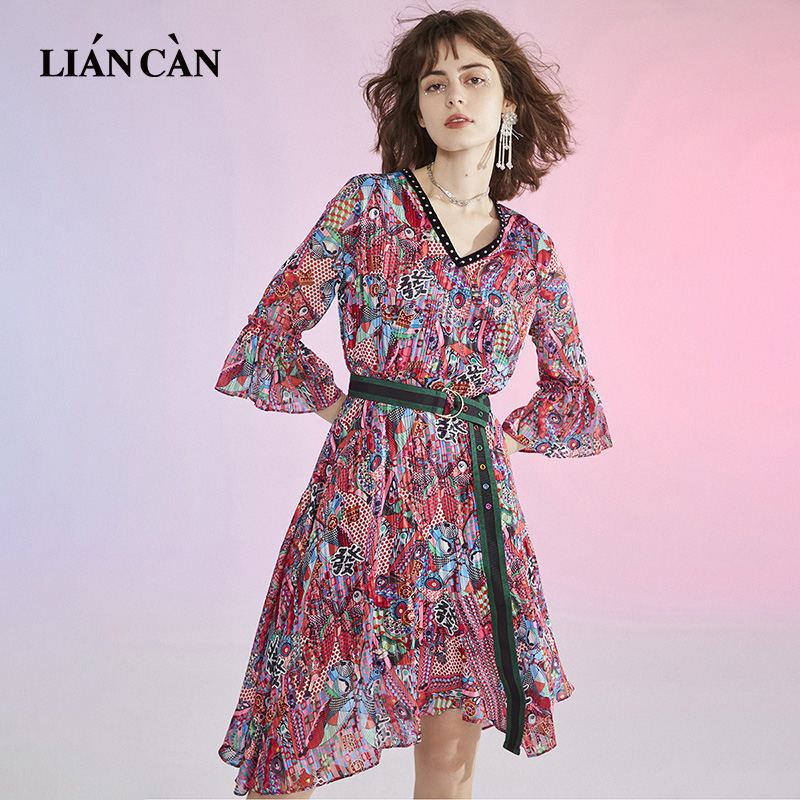 丝绒铆钉织带七分袖连衣裙