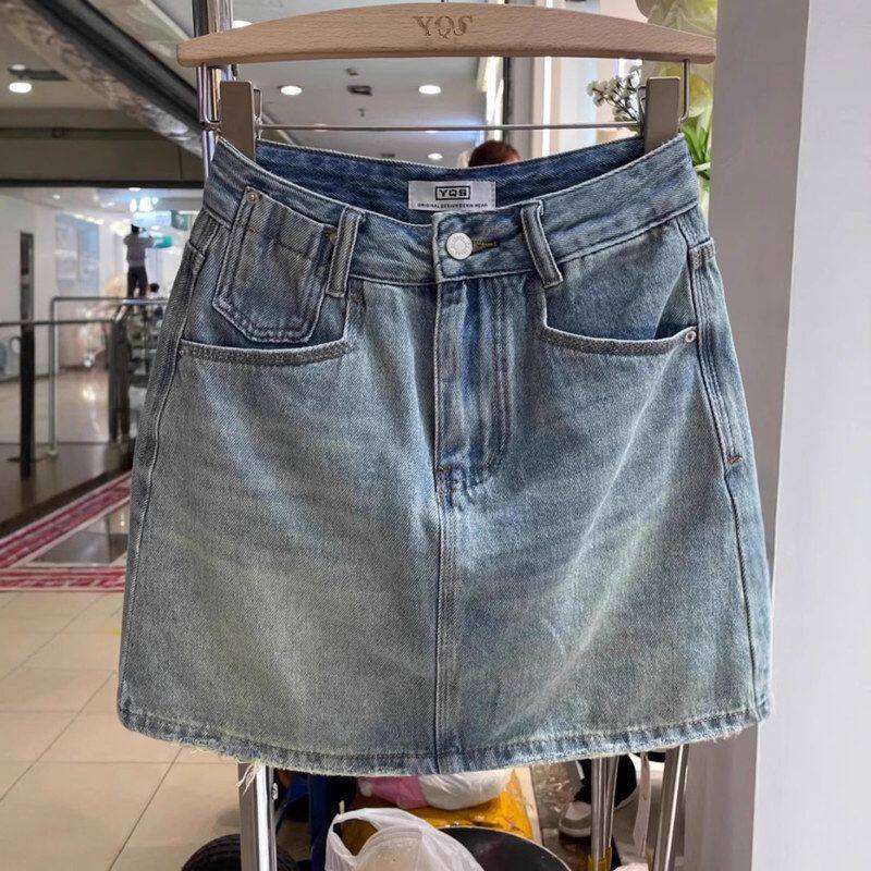 美式做旧防走光牛仔短裙女2025夏季新款小个子高腰a字包臀半身裙