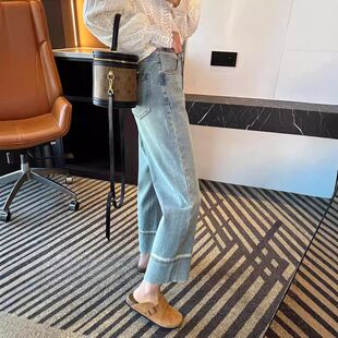 大码直筒牛仔裤女秋季薄款2024年新款爆款裤子胖mm显瘦九分阔腿裤