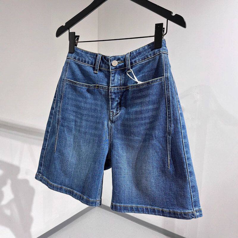 牛仔短裤女2025年夏季新款a字中裤高腰复古蓝薄款外穿直筒五分裤