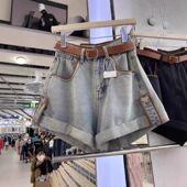 新款 设计感高腰宽松显瘦热裤 女 2025夏季 韩版 花苞卷边牛仔短裤