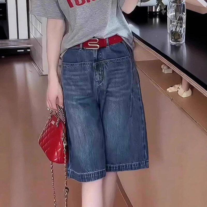 大码直筒牛仔裤女2025夏季新款胖mm高腰宽松显瘦a字阔腿五分中裤