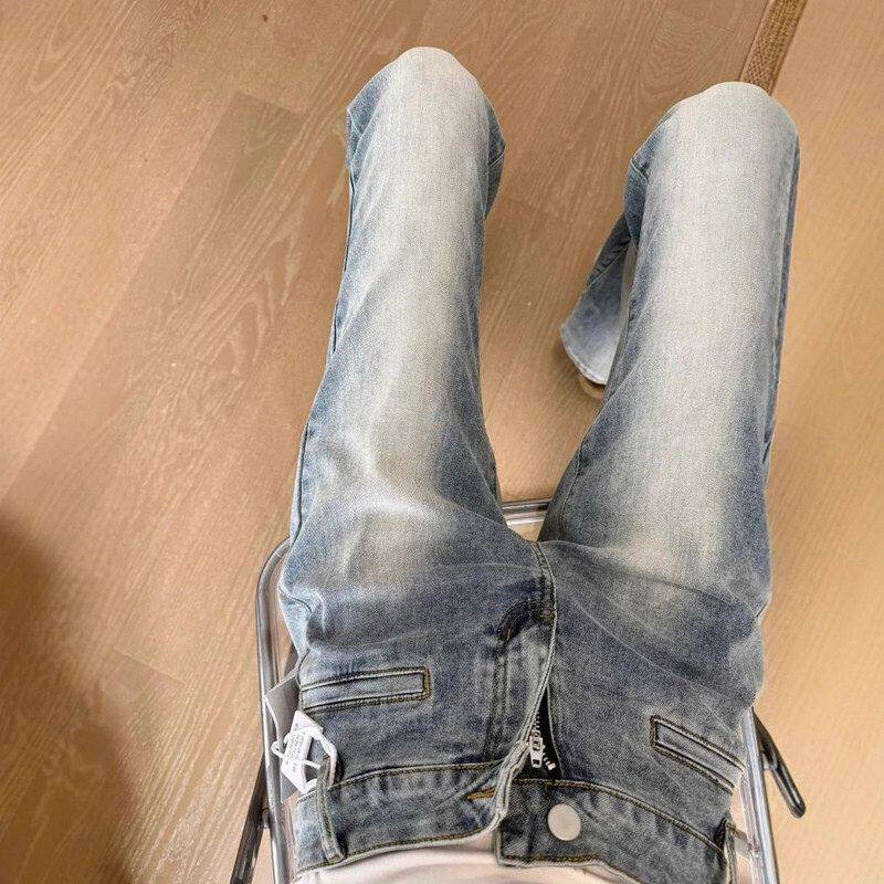 美式复古水洗微喇牛仔裤女春夏新款高腰宽松显瘦小个子辣妹马蹄裤