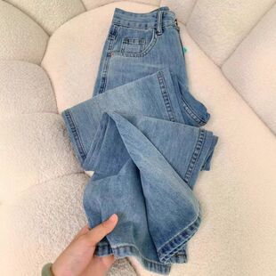 阔腿裤 蓝色宽松直筒牛仔裤 小个子通勤百搭显瘦窄版 新款 女2026春季