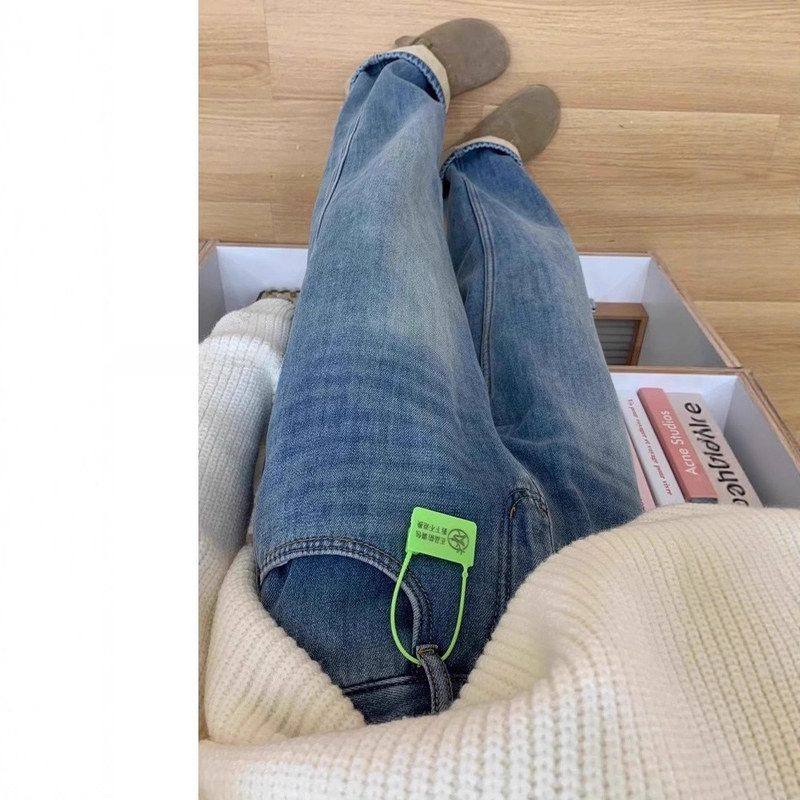 加绒浅色窄版阔腿牛仔裤女秋冬2025新款高腰显瘦宽松小个子直筒裤