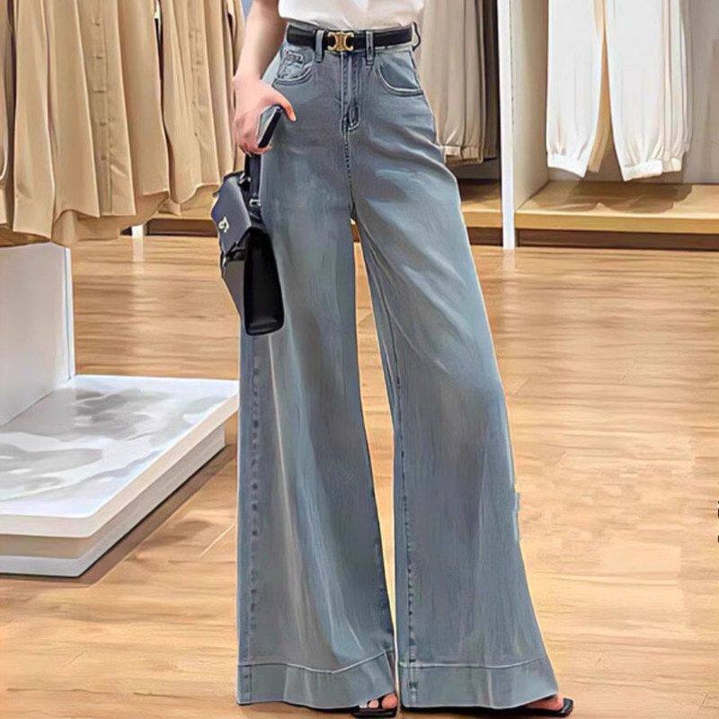高腰水洗阔腿牛仔裤女2025夏季新款韩版宽松百搭显瘦垂感拖地长裤