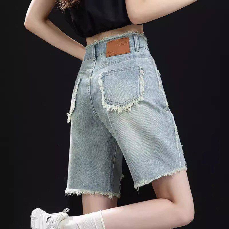 牛仔短裤女夏季2024新款百搭高腰显瘦宽松直筒五分中裤子潮ins