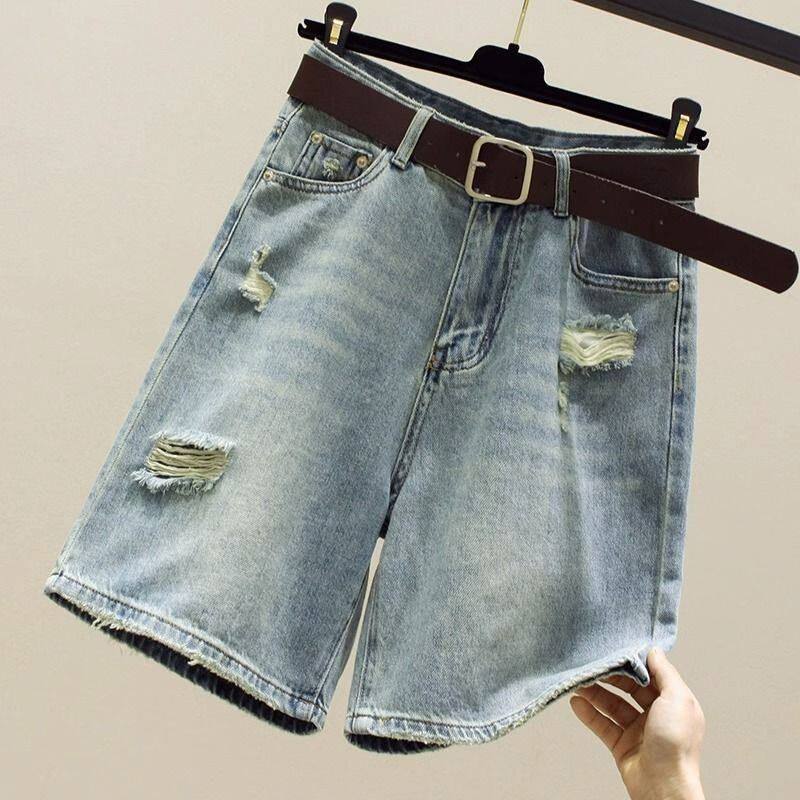 设计感夏季破洞小个子显瘦牛仔短裤女2023宽松休闲高腰五分裤中裤