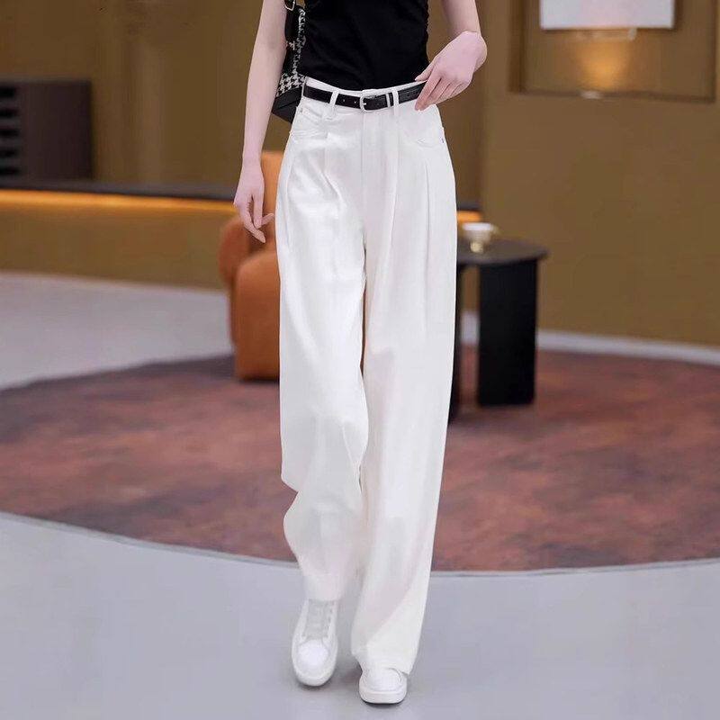 窄版直筒白色不透牛仔裤女2025春季高腰小个子阔腿百搭垂感拖地裤