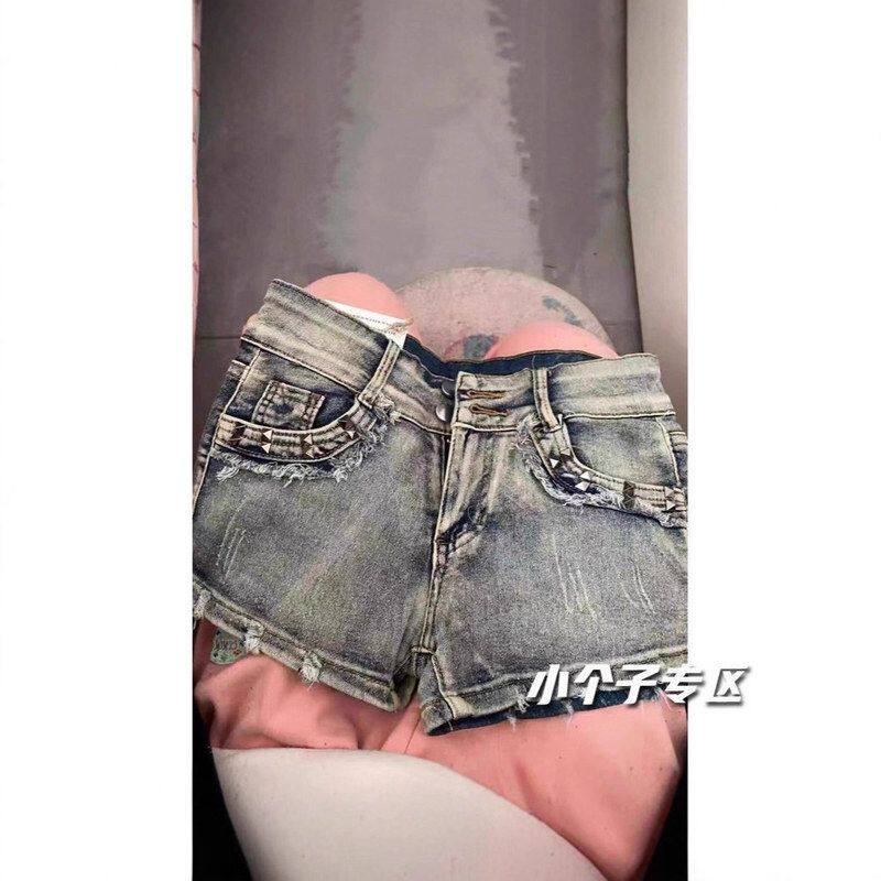 美式辣妹铆钉低腰牛仔超短裤女夏季新款修身显瘦辣妹性感热裤子潮
