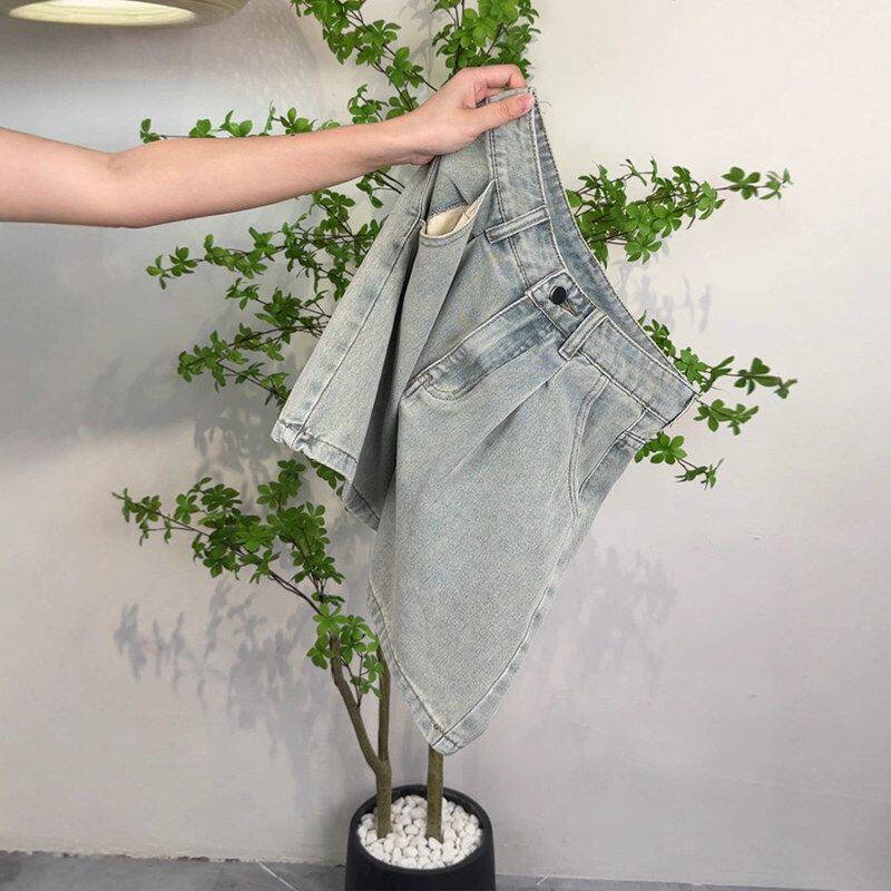 超火五分牛仔短裤女2025夏季新款高腰宽松显瘦小个子a字休闲阔腿