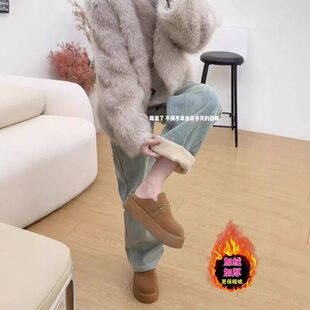 浅蓝色加绒加厚直筒牛仔裤女冬季新款大码显瘦版型宽松百搭阔腿裤