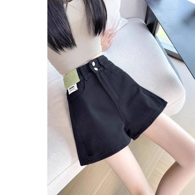 黑色高腰牛仔短裤女夏季薄款2025新款小个子宽松显瘦阔腿a字热裤