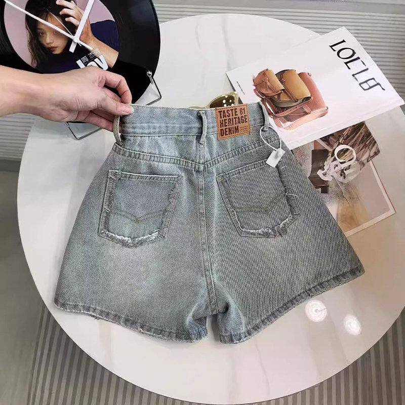 2025夏季新款高腰牛仔短裤女设计感小众宽松显瘦a字阔腿热裤薄款
