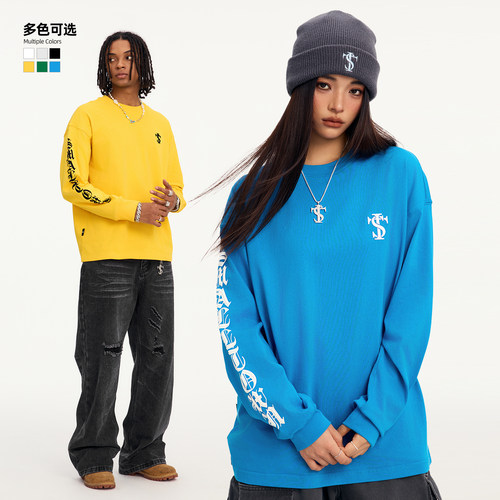 STK SmallTown Kid 拉浆花体字长袖T恤春秋季男女休闲潮流设计TEE