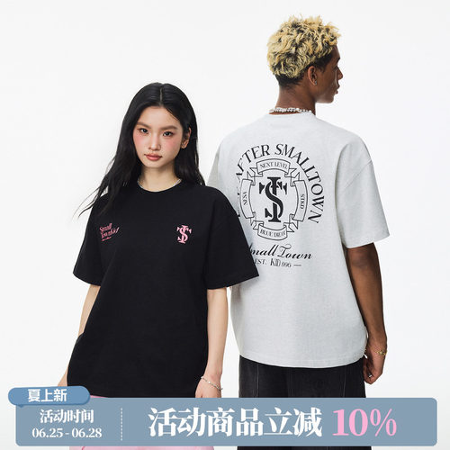 STK SmallTownKid 圆形排版短袖T恤宽松美式男女潮流圆领印花TEE