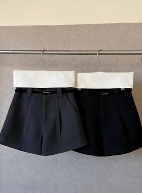 韩版高腰腰带休闲短裤女百搭显瘦高级感叠穿阔腿裤