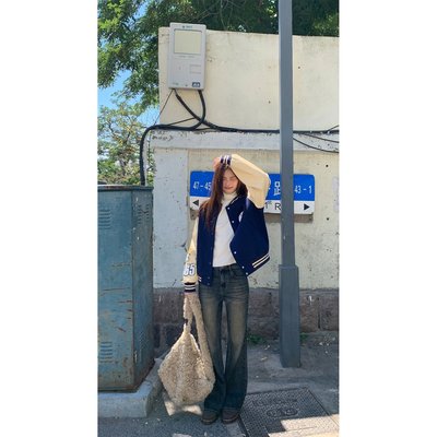 你好卡农 复古高腰微喇牛仔裤女秋季2025新款重工马骝猫须直筒裤