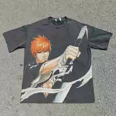 Retro Distressed Grim Reaper Anime Print Short-Sleeved T-Shirt for Men and Women, Loose Street Casual Vintage Top