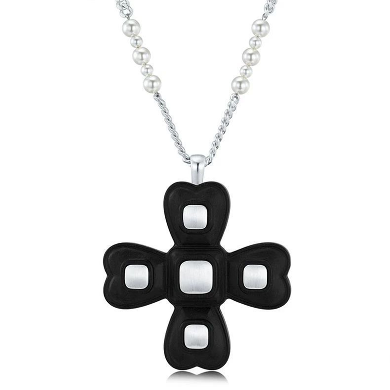 黑檀木拉丝珍珠项链