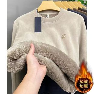 加绒加厚保暖抓绒打底套头上衣发货 新款 冬季 圆领奥粒绒卫衣男士