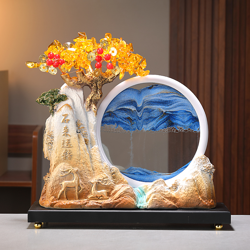 时来运转流沙画摆件发财树中式客厅办公室装饰品乔迁开业礼物高档图片