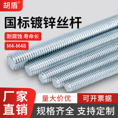 胡盾丝杆正国标镀锌牙条丝杠通丝3米丝杠全牙1米全丝螺杆吊顶丝杆