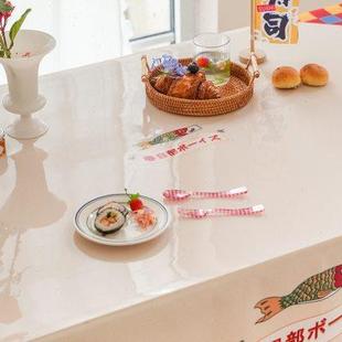 桌旗锦鲤鲤鱼旗餐桌垫免洗PVC桌布茶几垫软玻璃学生家居装 日式 饰