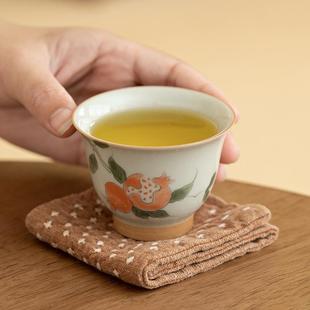 家用茶杯品茗杯釉下彩单杯男女对杯 冰台手绘石榴主人杯陶瓷新中式