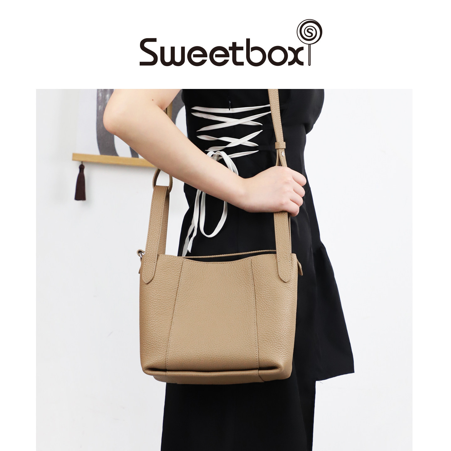 Sweetbox真皮菜篮子女包高级感手拎包头层牛皮水桶包包单肩斜挎包,箱包皮具/热销女包/男包,通用款女包,淘宝优惠券,粉丝福利购,淘宝优惠卷