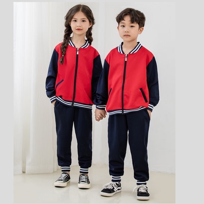 中小学生校服春季外套红色上衣幼儿园园服班服英伦风运动套装