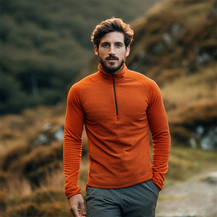 户外男秋冬运动滑雪打底衫 功能上衣半拉链速干衣美丽诺羊毛delta