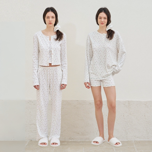 可外穿 纯欲风华夫格印花家居服长袖 2025秋冬新款 睡衣女休闲套装