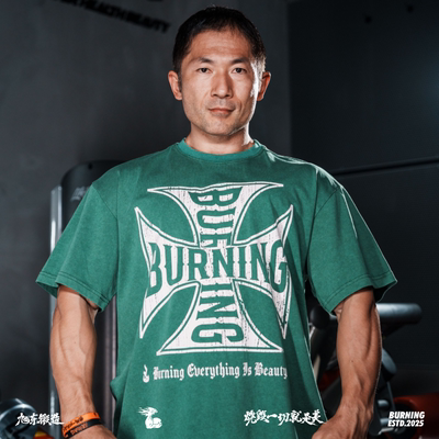 十字火焰纯棉复古做旧宽松T恤