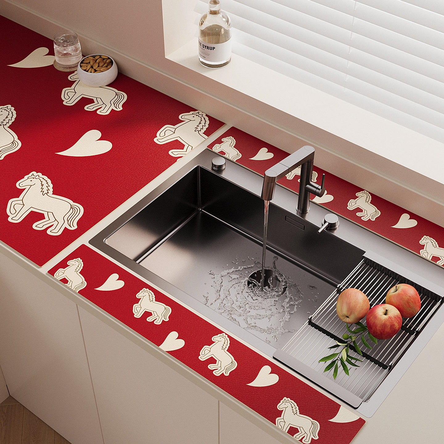 厨房水龙头吸水垫红色小马洗手台硅藻泥窄边沥水垫免洗可擦台面垫,居家布艺,厨房地垫,淘宝优惠券,粉丝福利购,淘宝优惠卷