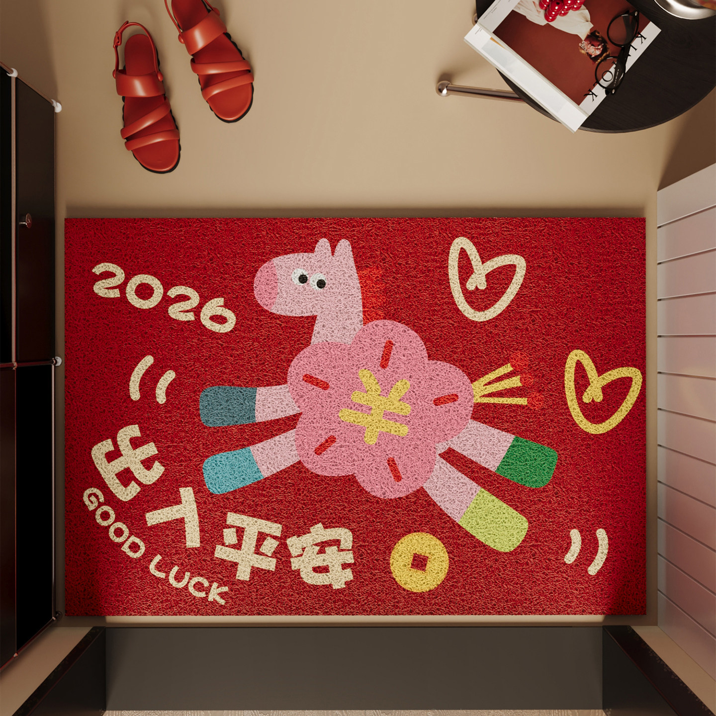 红色丝圈入户门地垫玄关大门进门脚垫耐磨除尘免洗耐脏可裁剪地毯,居家布艺,入户地垫,淘宝优惠券,粉丝福利购,淘宝优惠卷