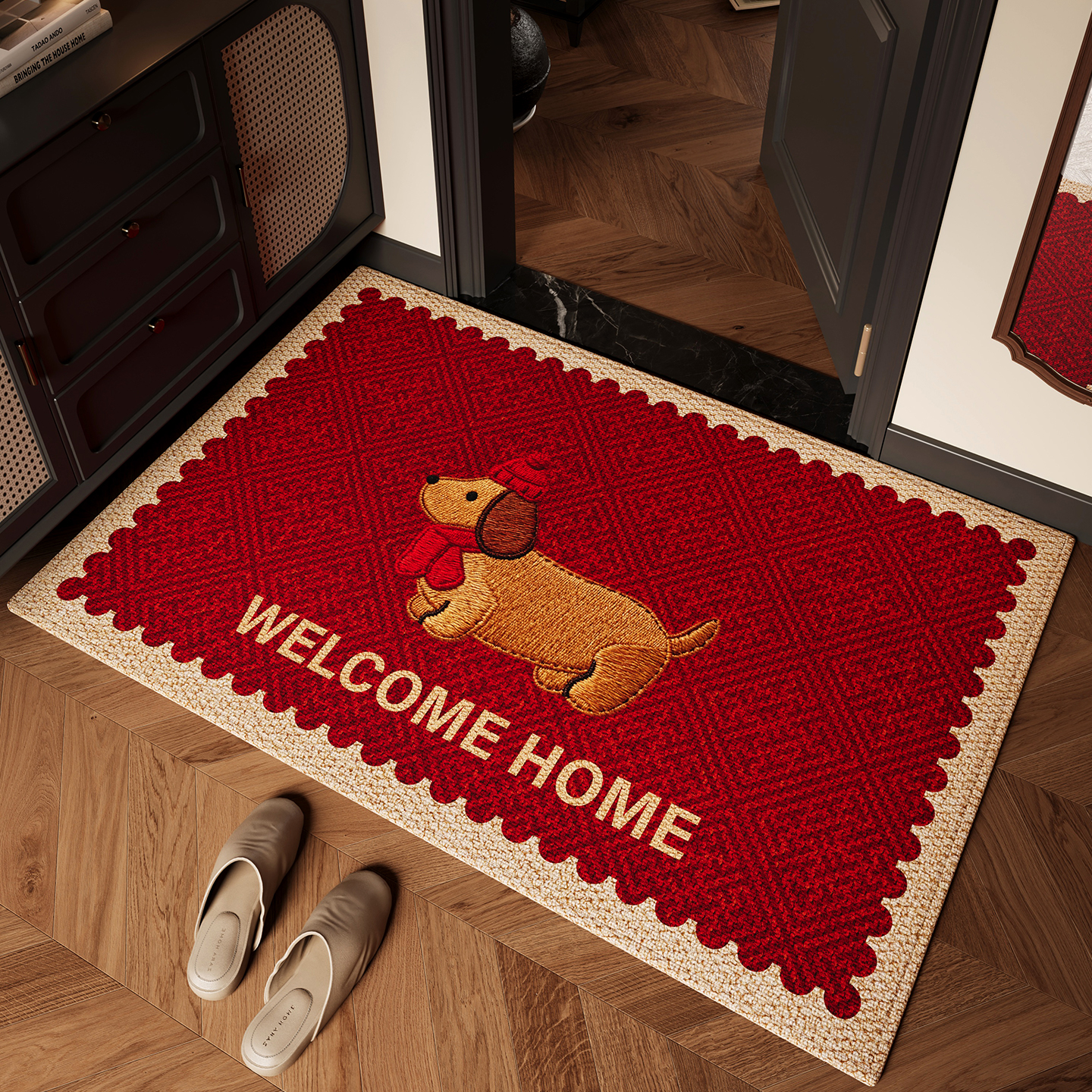 红色入户门地垫2025新款卡通喜庆