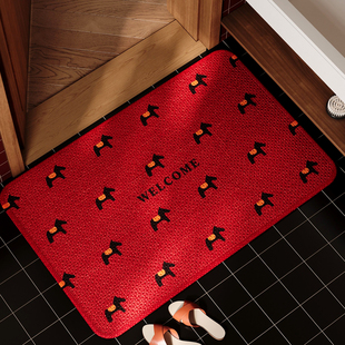卫生间地垫仿编织亚麻浴室防滑垫子红色小马门口吸水速干擦脚地毯