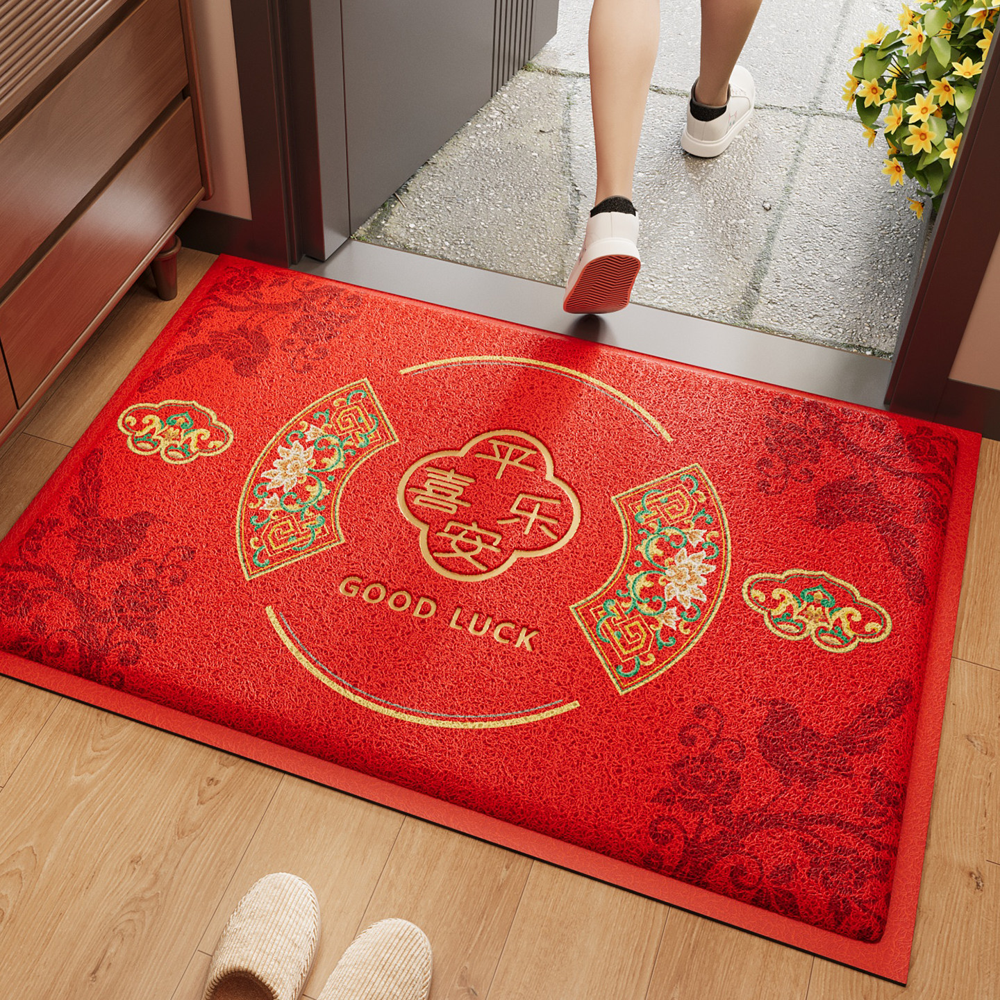 红色入户门地垫玄关防滑除尘耐磨耐脏大门口进门脚垫喜庆刮泥地毯,居家布艺,入户地垫,淘宝优惠券,粉丝福利购,淘宝优惠卷