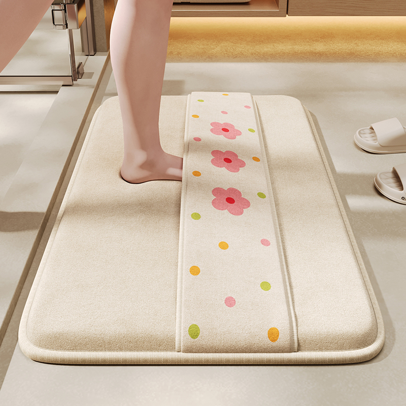 加厚卫生间地垫吸水浴室防滑垫小清新记忆海绵印花速干擦脚背地毯
