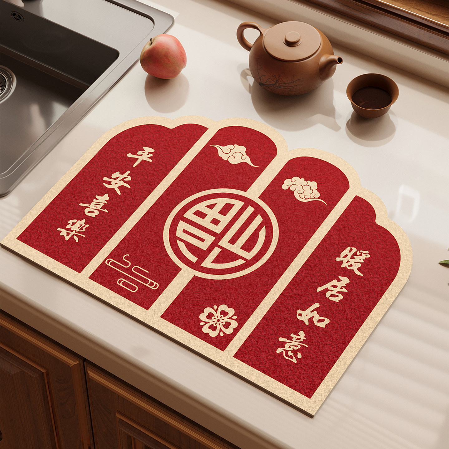 厨具隔热垫红色厨房沥水台面垫硅藻泥吸水垫碗盘杯免洗可擦保护垫,居家布艺,厨房地垫,淘宝优惠券,粉丝福利购,淘宝优惠卷