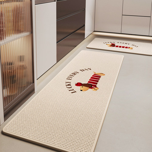 厨房专用地垫仿编织亚麻家用免洗吸水速干擦脚垫子卡通腊肠狗地毯