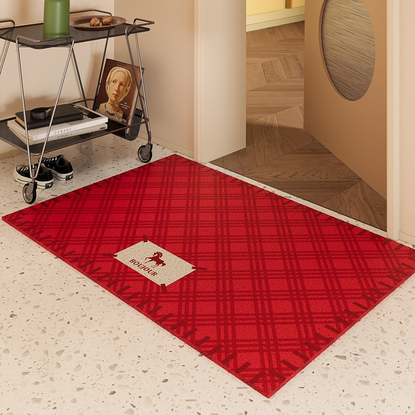 大门口进门脚垫玄关入户门地垫红色丝圈耐磨耐脏毯防滑除尘可裁剪,居家布艺,入户地垫,淘宝优惠券,粉丝福利购,淘宝优惠卷