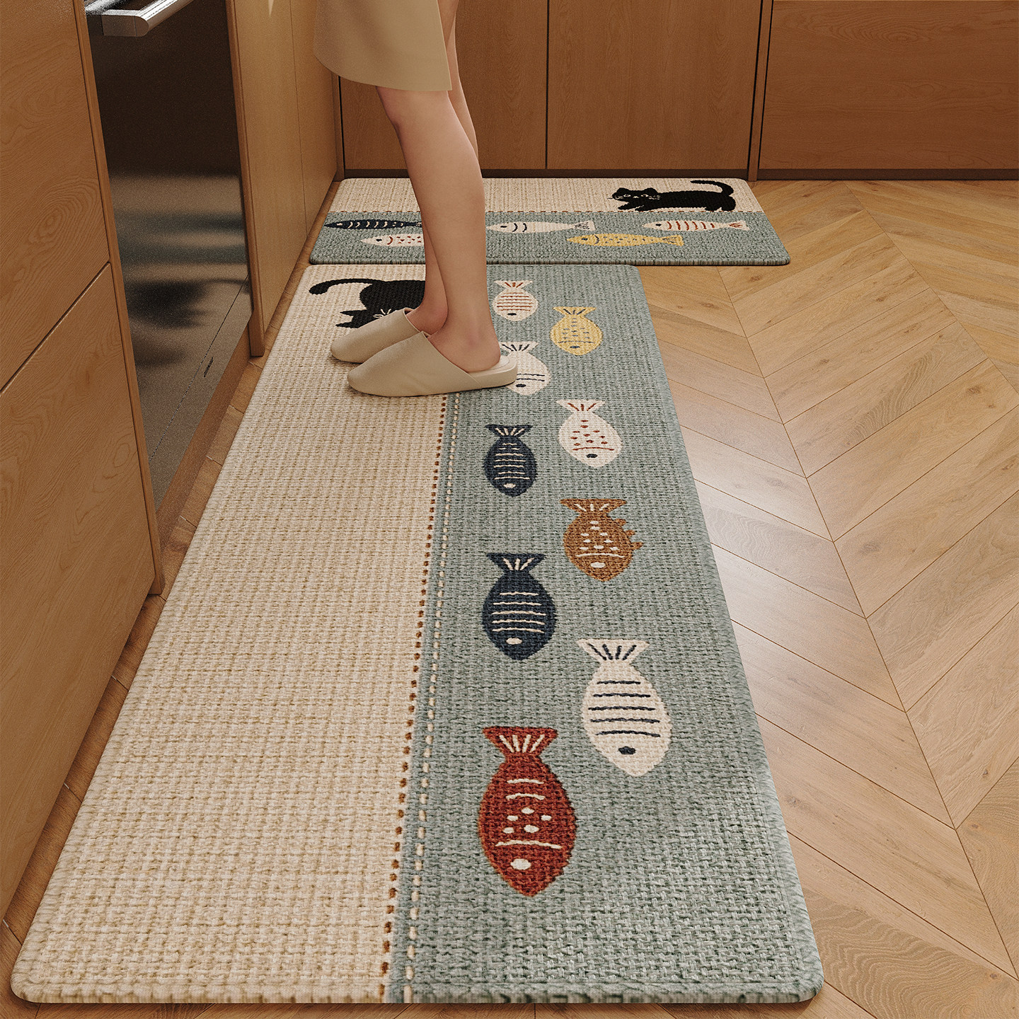 仿亚麻编织厨房专用地垫家用免洗吸水速干擦脚垫防滑耐脏耐磨地毯